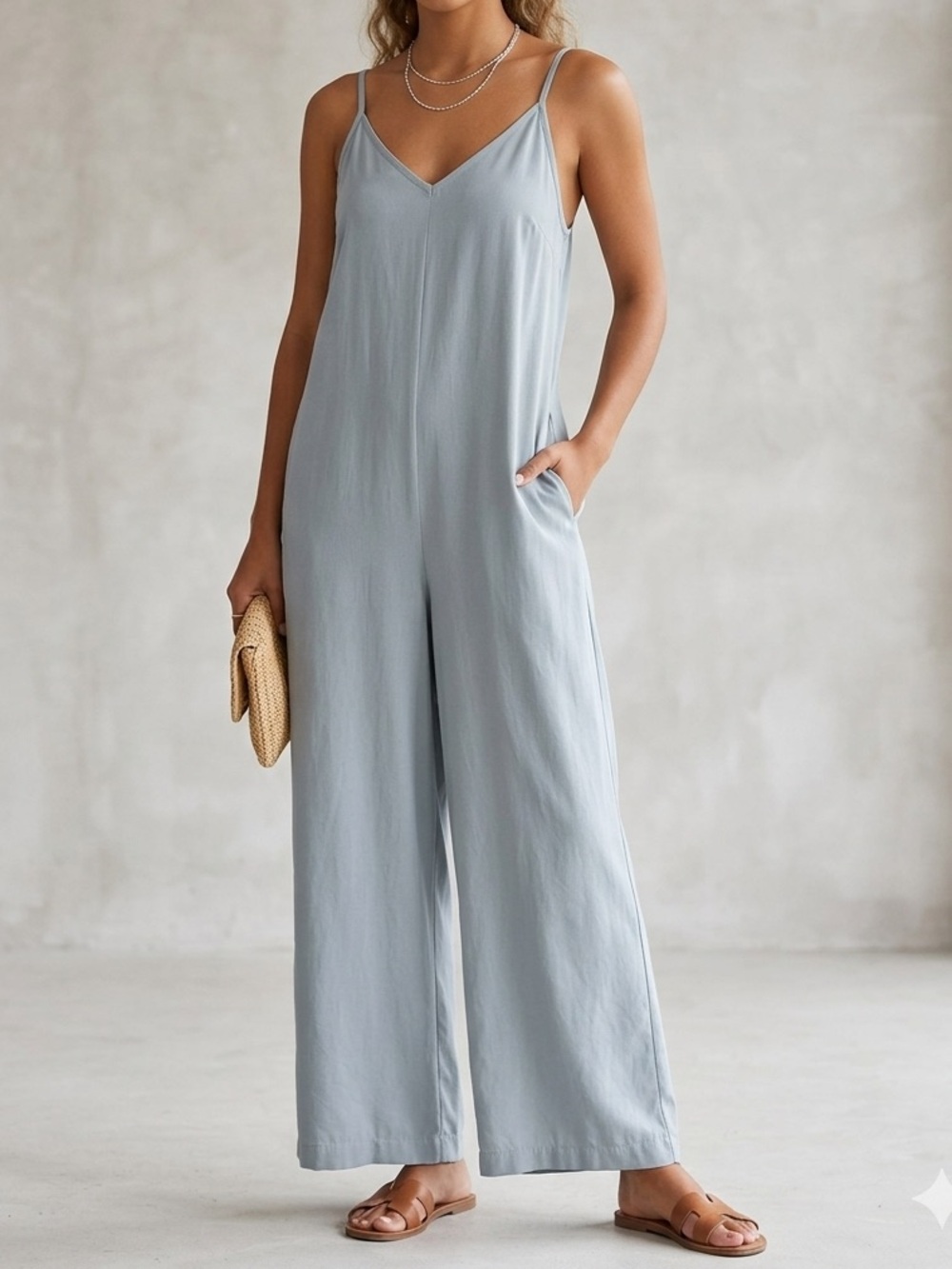 Athleta Women's Size XL Romper Wide Leg Jumpsuit Light Blue Cupro